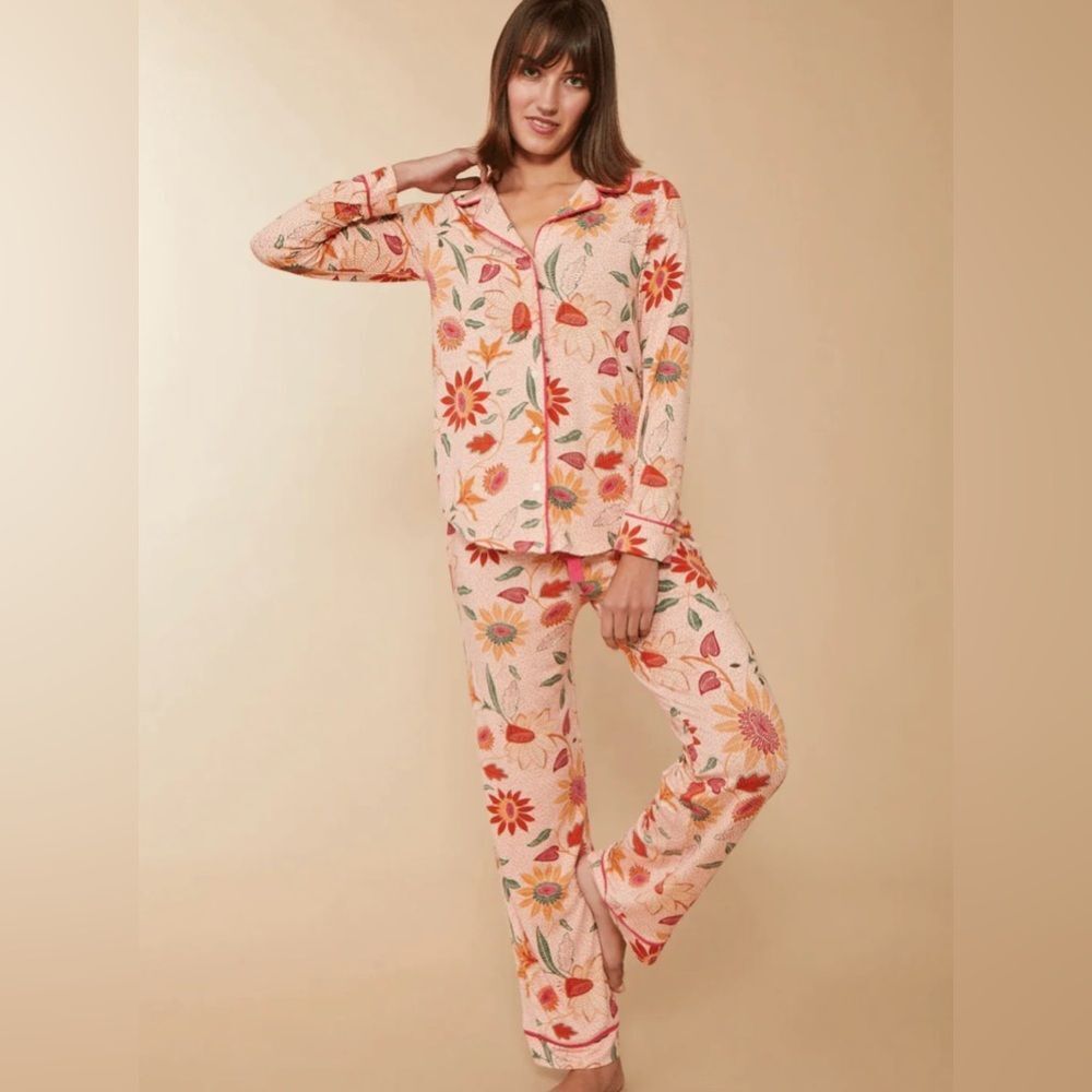 Spartina 449 XXS Peach Pink Botanic Garden Floral Long Sleeve Top Pants PJ Set